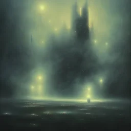 photographic camera in abstract style. fog and smoke in atmosphere. bokeh, lens flare. Dark mood. Dripping paint. oil on canvas, high detailed. beksinski