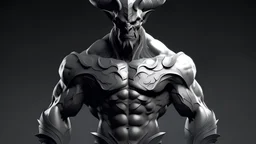 grey demon body light background bright chest shoulder horns