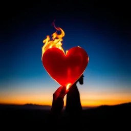 a heart on fire, against a beautiful night sky, romantic setting