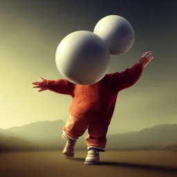 A full picture of a little man with a head as round as a bowling ball wearing big plateau shoes