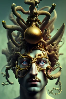 A photograph by Nick Knight, Dave McKean, Witkin, of the Greek god Dionysus, intricate details, perfect features, 8k, high resolution