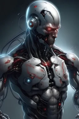 een cyborg die een mens slaat