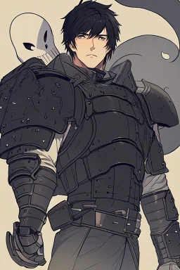 Male version of Motoko Kusanagi from "Ghost In The Shell (1995)", knight in steel plate armour, long black hair, pretty face, dignified