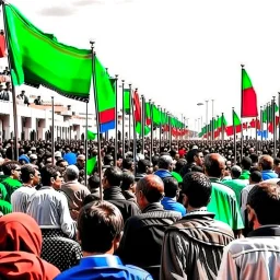 Abstract people watching Libyan flags