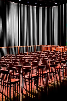 Theater for performing plays with chairs with movement between the chairs