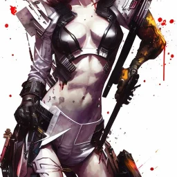 cry blood girl cute,, watercolor illustration by <Yoji Shinkawa>,