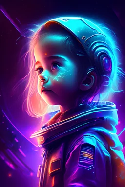 Little girl ambassador, banner, intergalactic, sci-fi, neon,