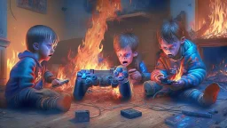 kids play Playstation 4 in a House on fire