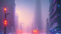 Space cyberpunk city, winter, impressionism painting