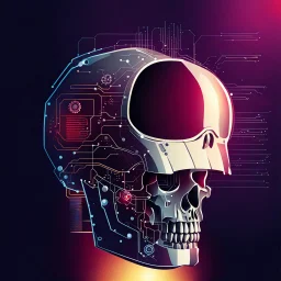 FLAT VECTOR LAYERED IMAGE OF CYBERNETIC SKULL PARTS IN A SCHEMATIC