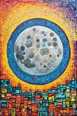 The Mansions on the Moon; a painting with an admixture of Paul Klee and Hundertwasser