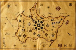 a scan of an ancient Cree Anishinaabe map, hand drawn been stained and weathered, Cree Syllabic symbols