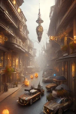 city magic steampunk, daylight, realistic, 8k,