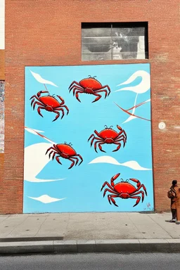 democrats acting like crabs in a bucking pulling each other down; street art; a mashup of the styles of Oskar Fischinger, Tomma Abts, and Marc Chagall