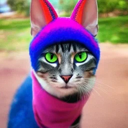 Cat wearing rainbow hat