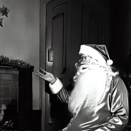 Creepy Father Christmas talks to alien old photo