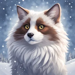 Snowshoe looking furry, in symbolism art style, background snow