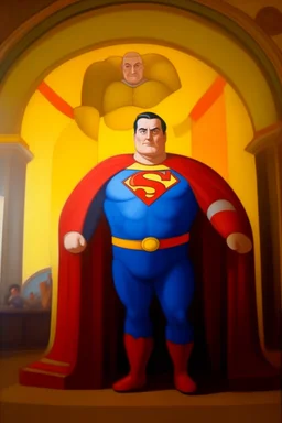 Fat Superman at the casino oil canvas. Soviet temple