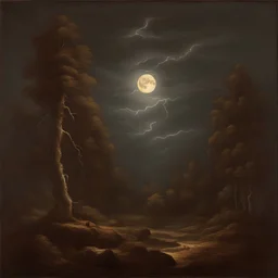 oil painting on canvas of the moon lightning the forest by Leonardo da Vinci