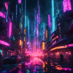 The neon-lit underbelly of a dystopian metropolis. Cyperpunk. Cyberspace. Dark. Epic. Neonlight. 4k.