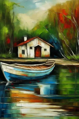 Home ,river .boat,abstract art