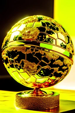 A different design of the world cup globe in shiny pure gold
