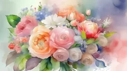 watercolour effect illustration, Illustrate the vibrant colors and textures of banquet delicate and elegant essence of a wedding bouquet, High quality 8k