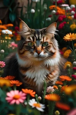 un gato en las flores