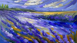 With a palette knife the wind, waves on the lavender fields. Meaning is created: by the energy of the stroke.