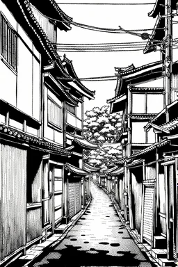 Japanese alleys, line arts, manga style