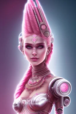 cyborg, indian woman, pink hair, perfekt eyes, smile, real