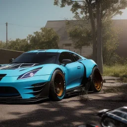 photo of a ultra realistic modified sport car,new wraps, cutaways, rims, sunny, springs, cinematic lighting, studio lighting, 4k, hyper realistic, focused, landscape, extreme details, unreal engine 5, cinematic, masterpiece