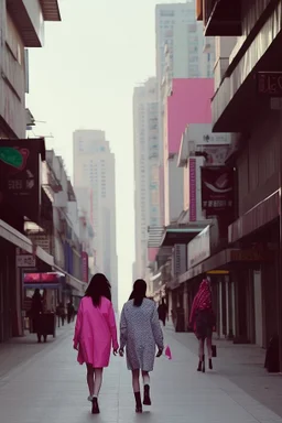 women walking down a central street of a city wearing second-hand clothes #eslarevolucióndelassecondhand, modern pop style, real photography, fashion