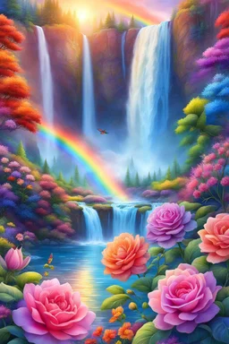 ufos, rainbows, beautiful colors gardens , flowers, cascades