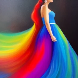 Full body portrait, painting, medium shot lady rainbow filigree hair