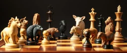chess board full of animals instead of pieces