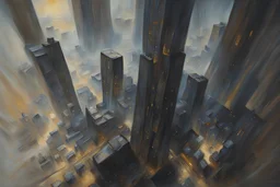 oil painting of a city of gold That lies in the deep distance