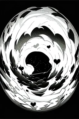 A black heart in the center of an immense cave., greyscale