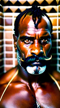 strong stocky marocan with chevron moustache 40 years old under the shower, hands over the head, big tights, wet, in an old bathroom, misery and poverty, photorealism, 35mm lens, ultra detailed, extreme close up photo