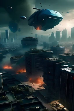 cyberpunk city being bombed