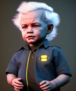 Emmet brown toddler, full body, delorean, dramatic lighting, hyper realistic