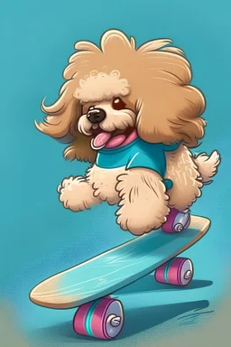 A fluffy dog on a skateboard in a cartoon style