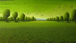 An olive green field with stinky flies painted by Frank Wilson