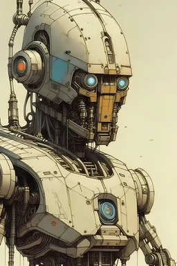 Robot by Jean Giraud, Moebius, Brian Bolland, Dave Gibbons, highly detailed, pencil sketch, ultra realistic, dynamic pose, hight quality art
