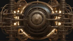 steampunk sphere with tubes, pipes, and wires floating in black space, detailed