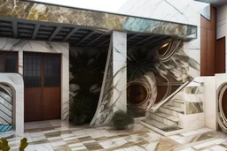 mixing futuristic architecture materialized with portuguese marble with the eden garden frame and a swimming pool