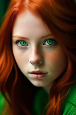 A girl with red hair and green eyes