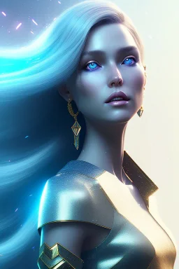 A portrait of a crystalline sexy queen, long hair, smile, blue eyes, atmospheric, realistic, unreal engine, cinematic lighting, octane render.