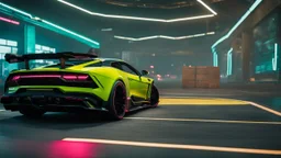 lamborghini mustang ultimate need for speed tuning Mansory Cyberpunk 2077 neon Style Rear View, Super Detailed, desktop wallpaper, 4K