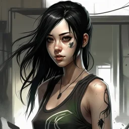 pretty girl, aged 15, black hair, dystopia, athletic